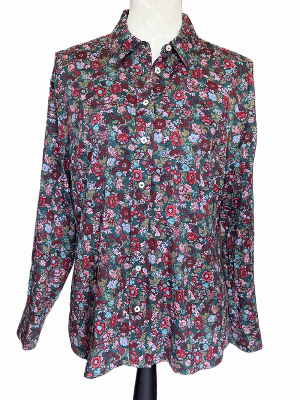 Talbots Floral Button Front Blouse | Long Sleeve Collared Shirt | Classic